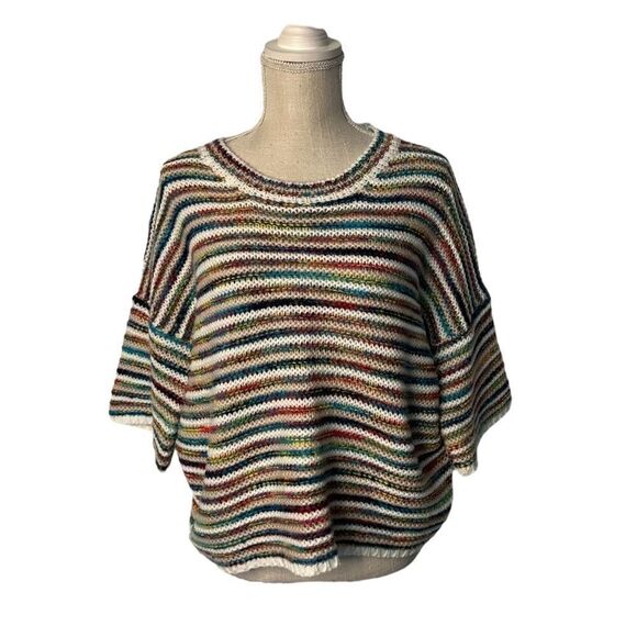 Anthropologie Knit Rainbow Striped Dolman Sleeve Top - Picture 1 of 14